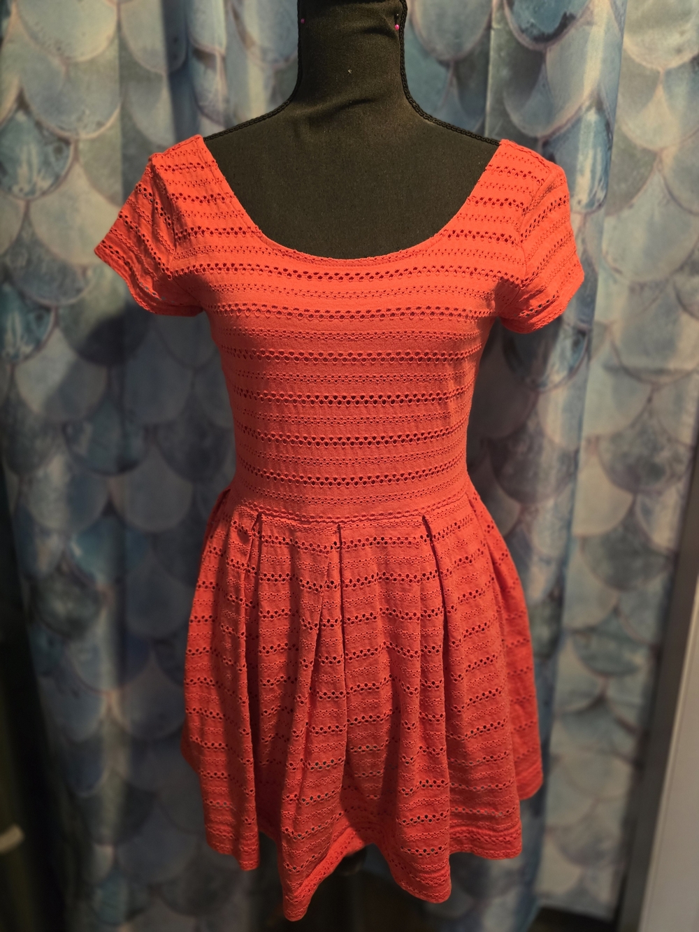 SO Coral Red Eyelet Mini Dress